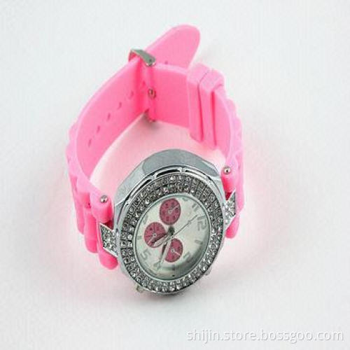 Popular Jelly Silicone Quartz Pink Watch for Ladies